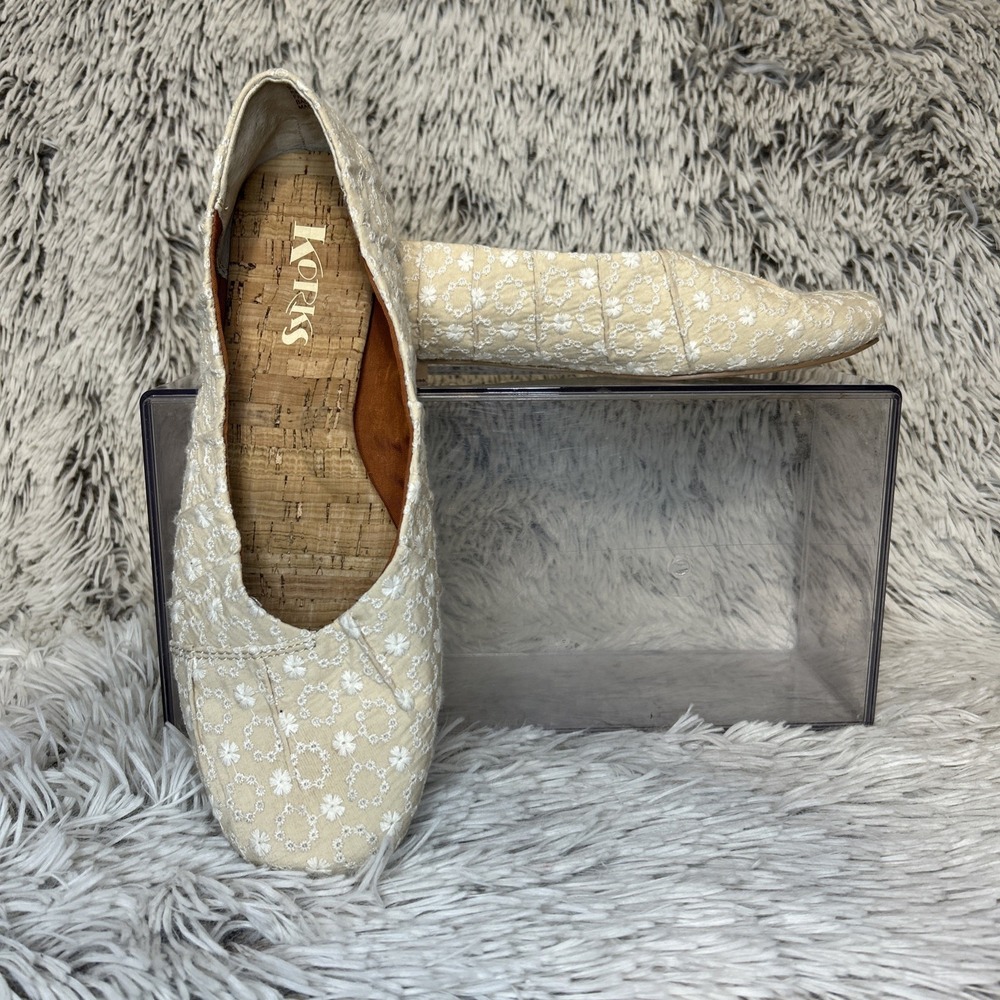 Korks Shoes Palmer Womens 8 M Kork Ease Ballet Flats Beige Eyelet Fabric Slip On
